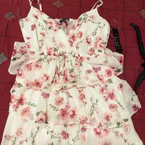 White floral strapped frilly dress
